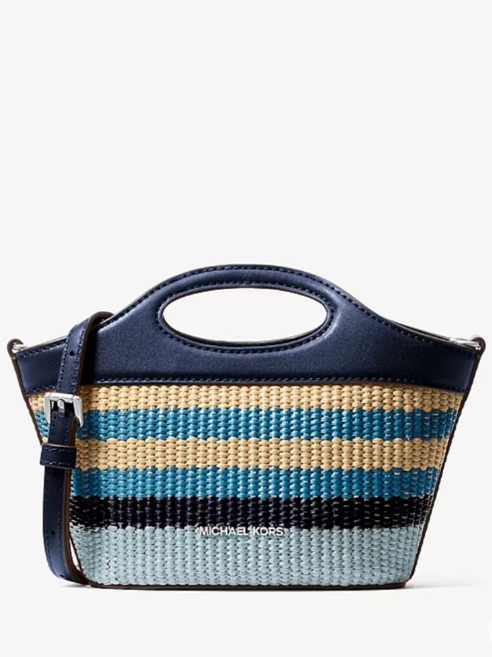 Michael Kors Navy and Blue Striped Woven Crossbody Bag